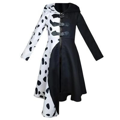 Erwachsene Kinder Böse Madame Cruella De Vil Cosplay Kostüm Mädchen Frauen Schwarz Weiß Lustige Mit Kapuze Kleid Perücke Halloween Karneval Kleidung