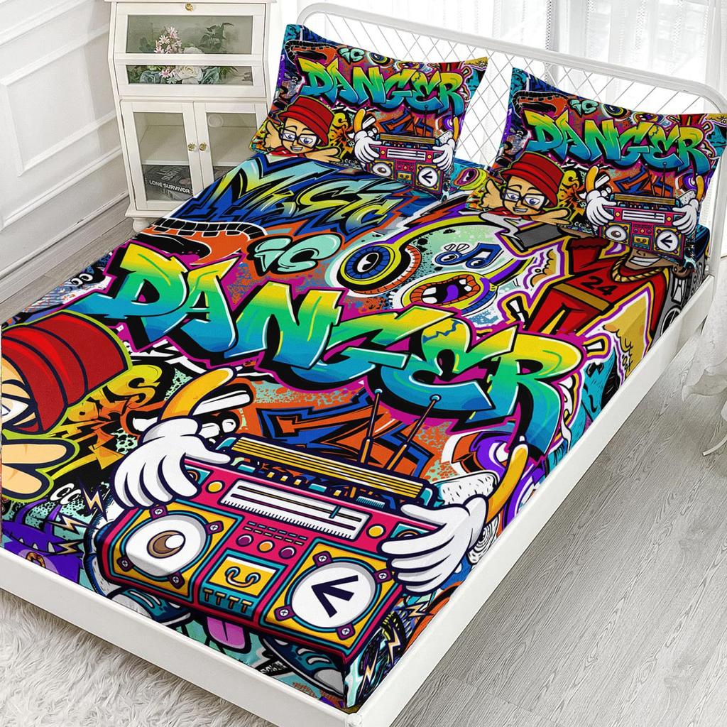 Musik Farbe Graffiti Tänzer Muster Blatt Dreiteilig Digitaldruck Bettwäsche Kinder Erwachsene