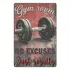 Vintage Metal Sign Wall Art, Dumbbell Weightlifting Gym Decor, No Excuses Just Results for Garage