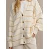 Women'S Striped Knit Cardigan V-Neck Cotton Thickened Warm Loose Fit Autumn Winter Sweater