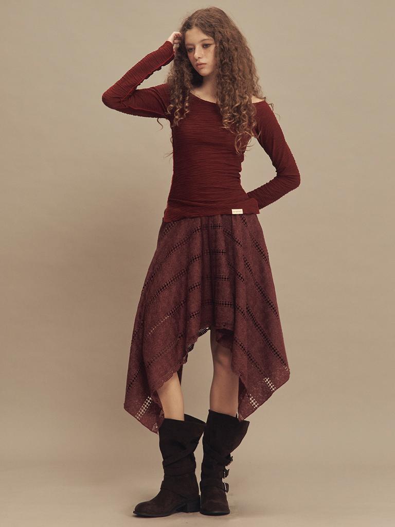 Cecese Bohemian Lace Cut Skirt Burgundy