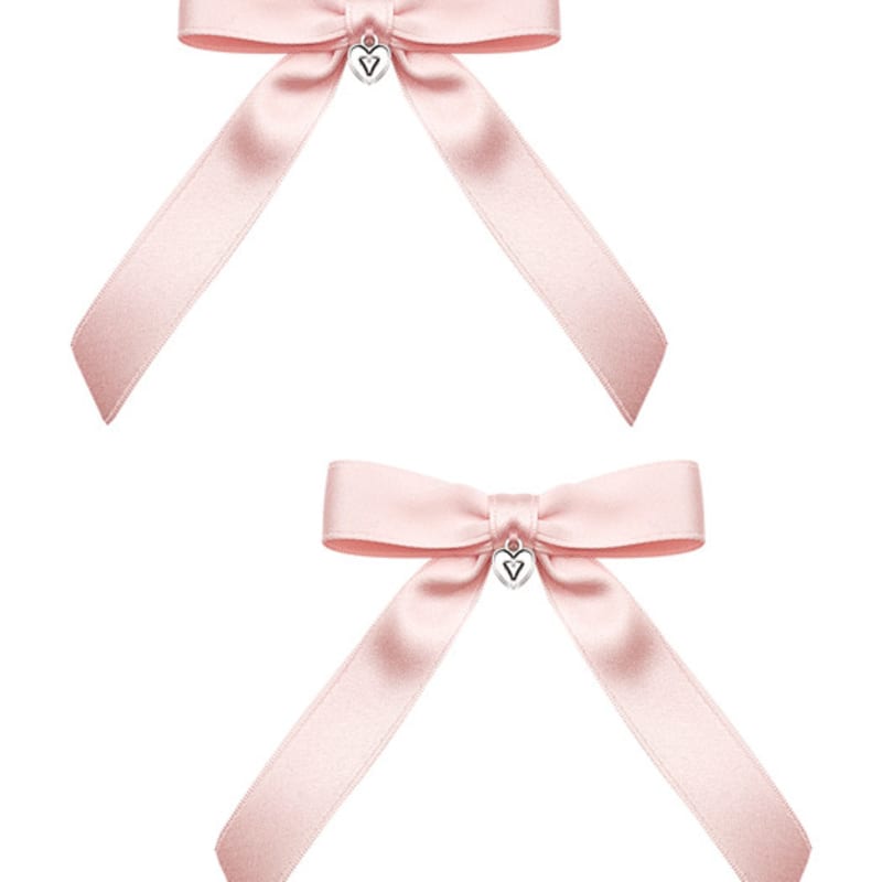 VVV [SET] Satin Mid Ribbon Hair Clip Pin _ Pink