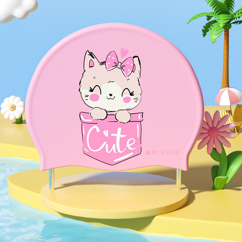 Large Swimming Caps Kids Ear Protection Long Hair Waterproof Silicone Swim Cap Swimming Hats Carton Print Swimming Accessories