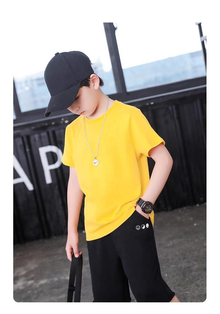 Boys' Pure Cotton School Style Short-Sleeve T-Shirt for Ages 10-14 - Summer 2025