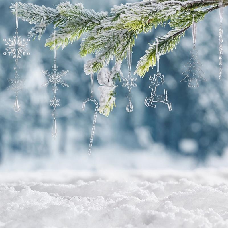 Clear Shatterproof Acrylic Snowflake Icicles Christmas Decorations With Reindeer For Home Party Tree