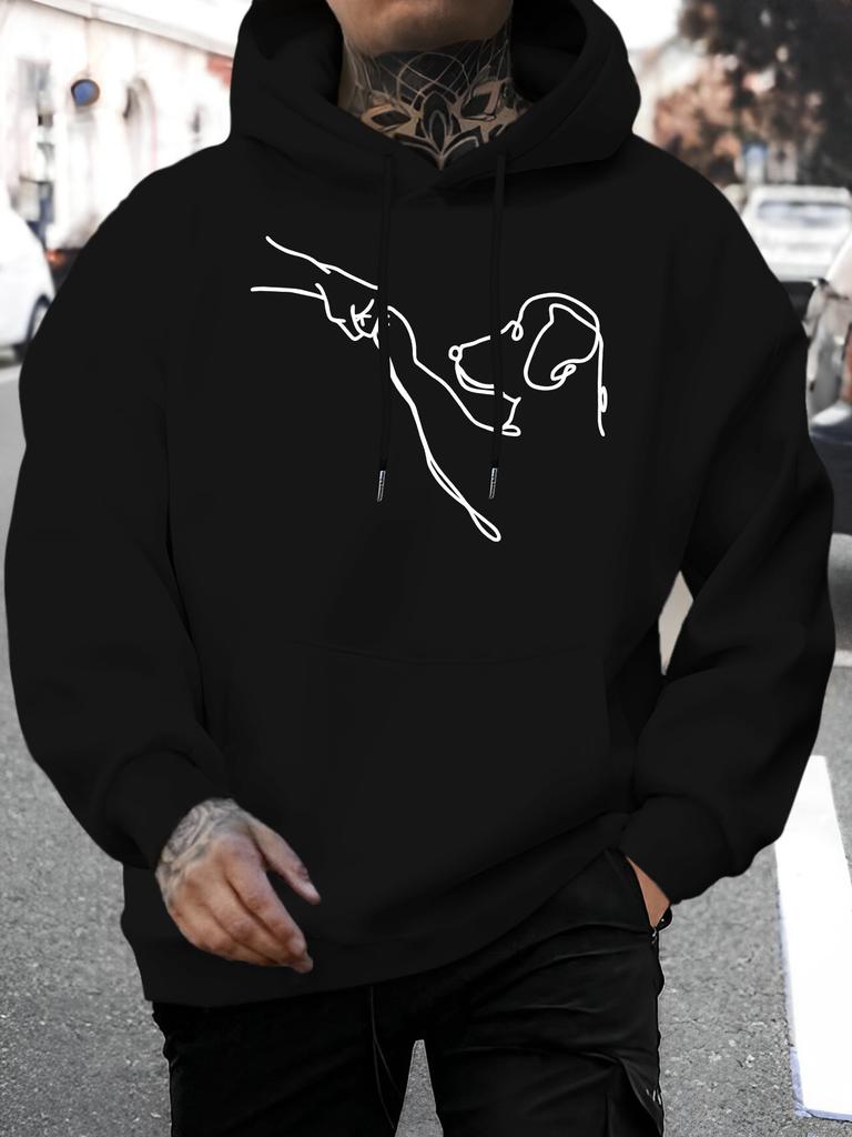 unisex New Fashionable Dog Fist Bump Letter Print Casual Sweatshirt, Stylish Drawstring Hoodie, Autumn/Winter Top, Comfortable and Versatile Long-Sle