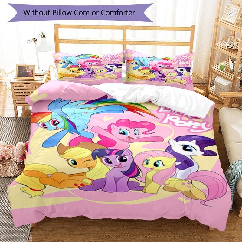 3pcs My Little Pony5 Design Cover Set - HD Printed Bedding with 1 Cover and 2 Pillowcases - Perfect for Home and Dorm Decor