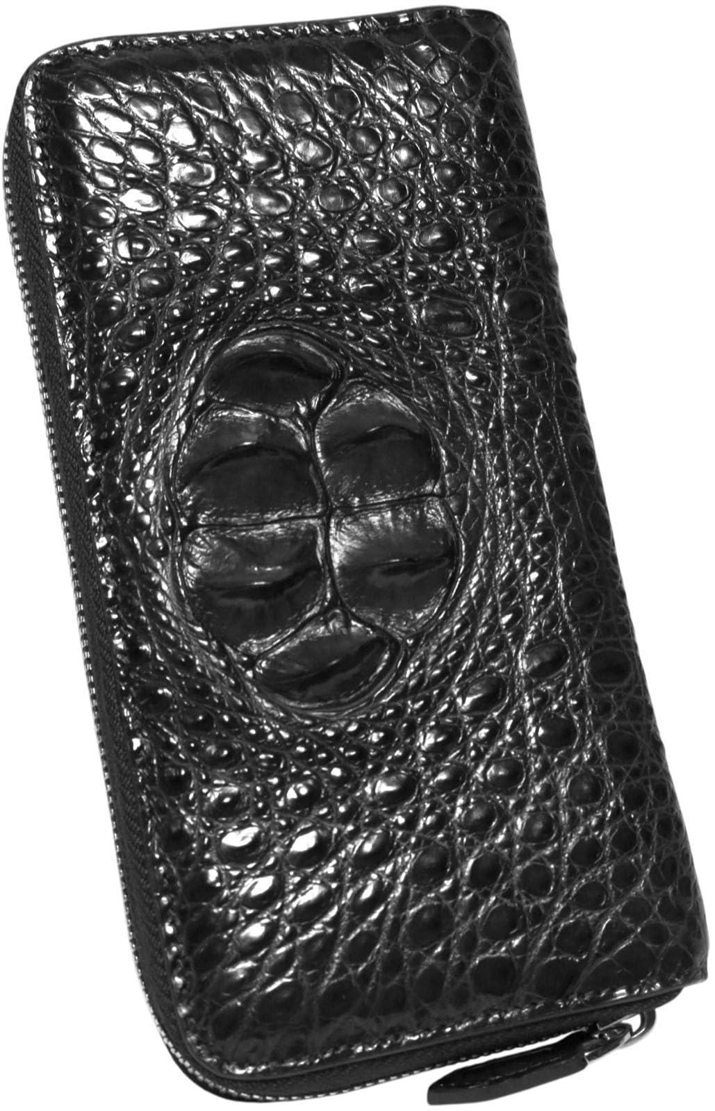 

Bercute Men s Black Crocodile Leather Long Wallet, Genuine Leather, Alligator Skin Wallet with Round Zipper, Popular Brand, 1151056-F-768a