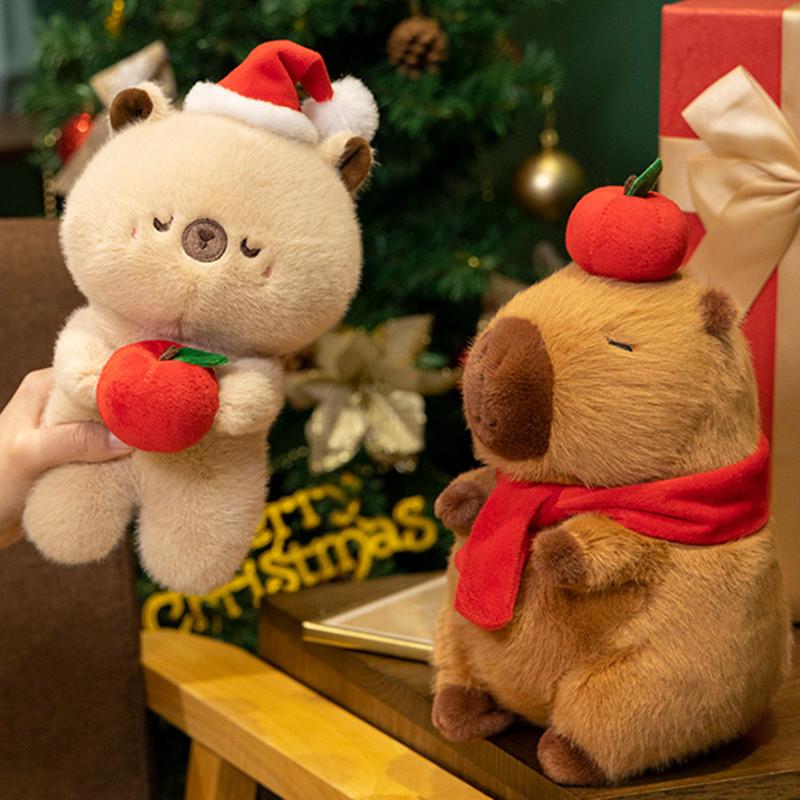 Kapibala Capybara Plush Toy Christmas Capibala Holding Apple Cute Exquisite Animal Stuffed Toy Christmas Tree House Xmas Decor