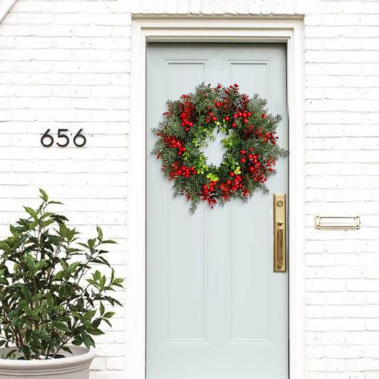 Yousheng Christmas Wreaths for Front Door Artificial Greeney Wreath with Bow And Red Berries for Holiday Home Wall Fireplace Indoor Outdoor Porch