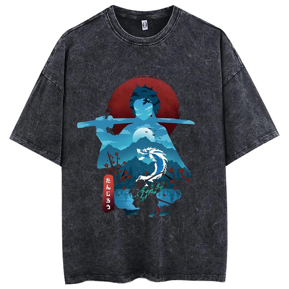 2026 Nouveau T-shirt Chaud Imprimé Anime Lavage Acide 100% Coton Streetwear Hauts Vintage Manga Mode T-shirts Oversize Unisexe