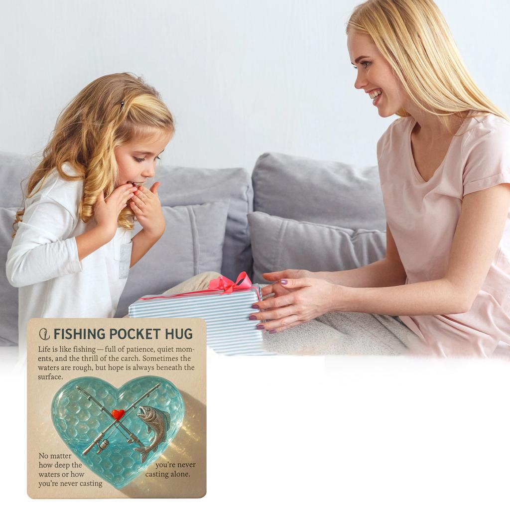 Fishing Enthusiast Pocket Hug With Gift Card - Handmade Sea Glass And Metal Ornament, A Thoughtful Gift For Fishing Lovers, An Inspiring Keepsake