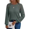 Popular European and American Fashion Round Neck Solid Color Hollow Button Long-sleeved Casual Splicing Top