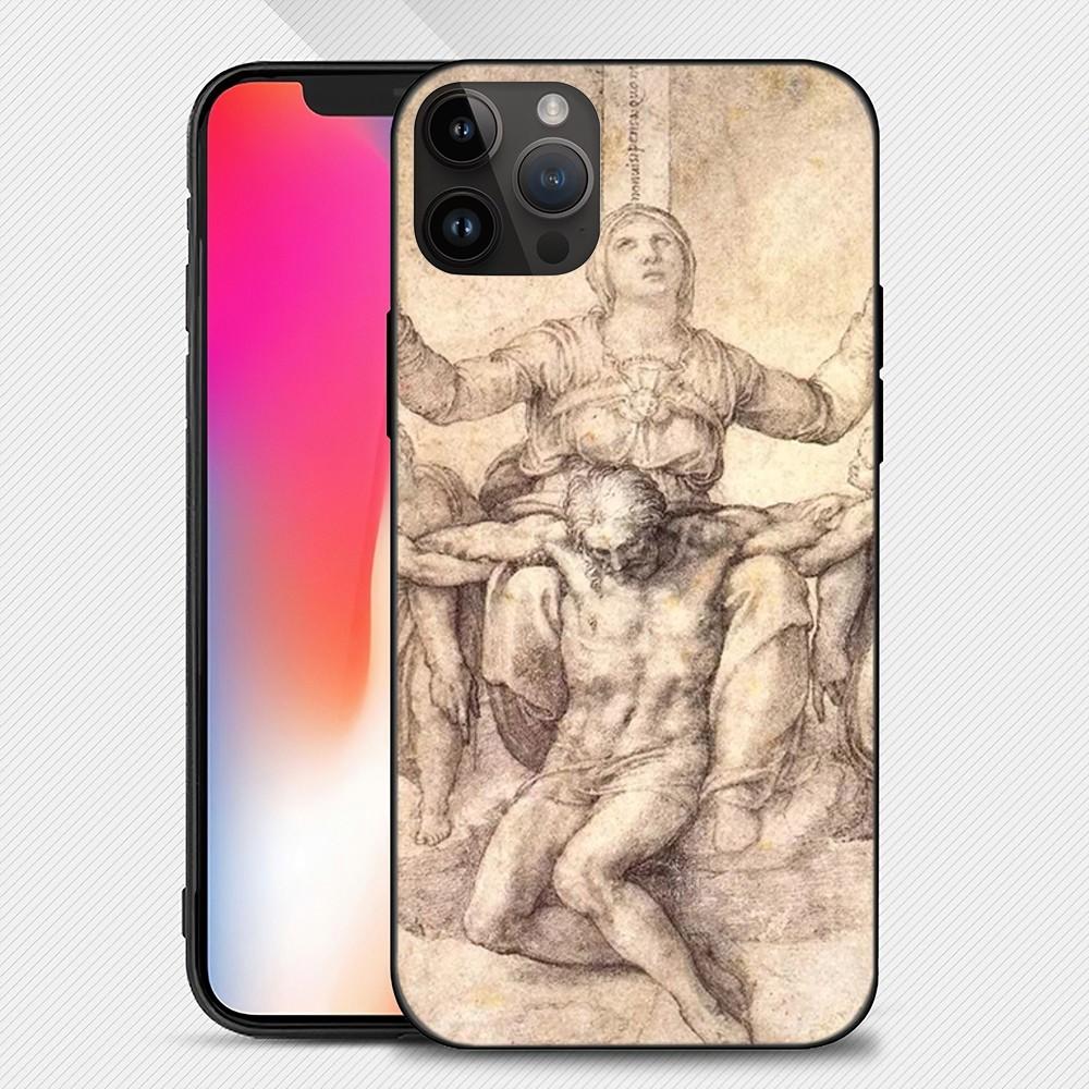 Michelangelo Umělecký Kryt na Telefon iphone15 14 13 12 11 Pro Max Mini X 7 8 Měkký Kryt