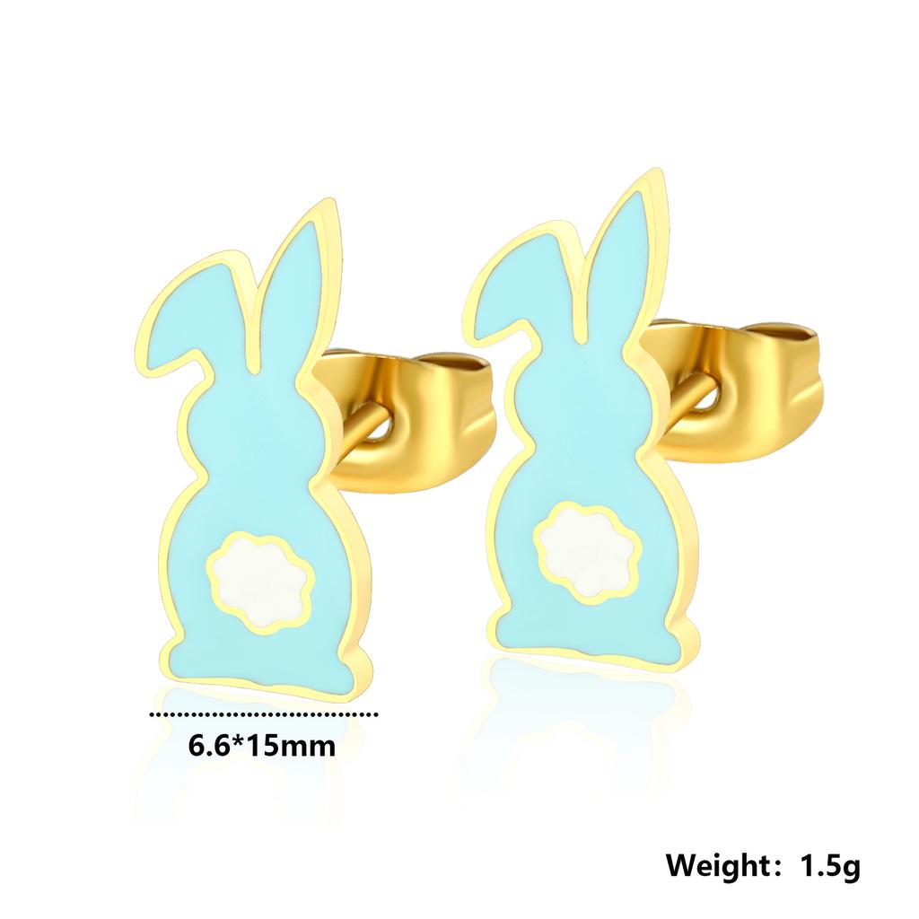 Cute Colorful Rabbit Stud Earrings for Children Girls Teenagers Jewelry Gifts Animal Small Piercing Drip-Oil Pink Rabbits Earing