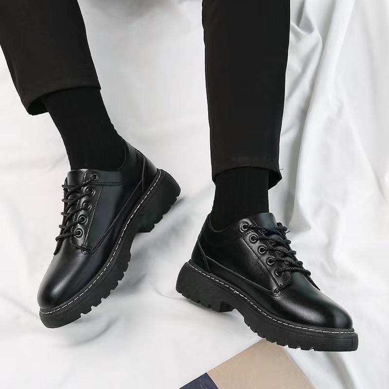 Leather Shoes Men's Breathable British Style Business Formal Big Head Trend Low Top Thick Soled Casual Leather Men's Shoes