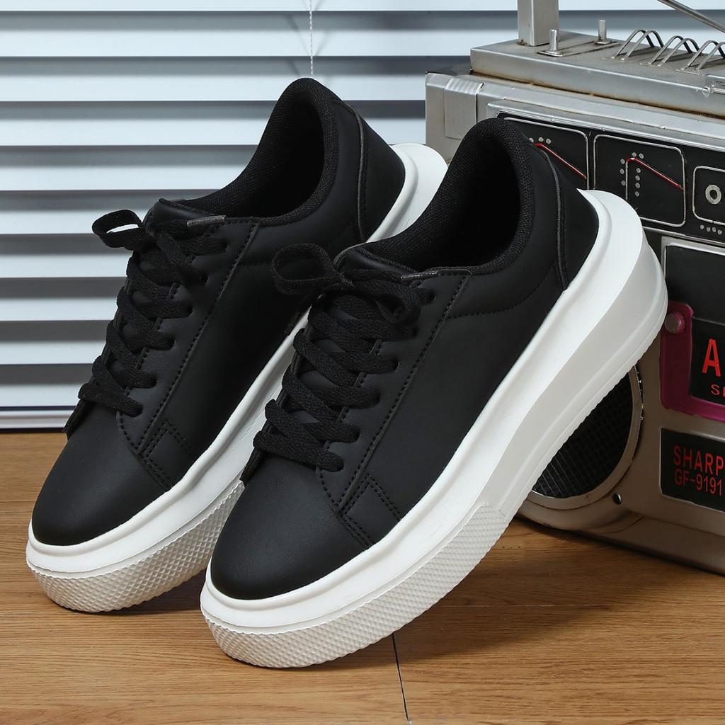 PU Leather Platform Sneakers Women Men Fashion Height‑Increase Walking Shoes Waterproof Thick Bottom Casual Sports Shoes