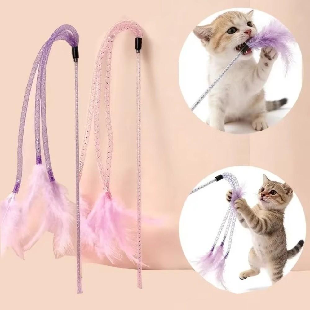 Feather Interactive Cat Toy 42cm Length Cat Toy with Bell Funny Feather Playing Stick for Cats