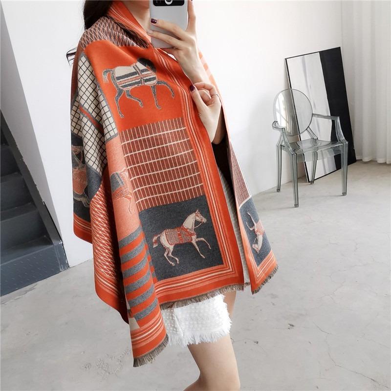 0G thickened version retro bird scarf women's winter high-end warm scarf imitation cashmere shawl