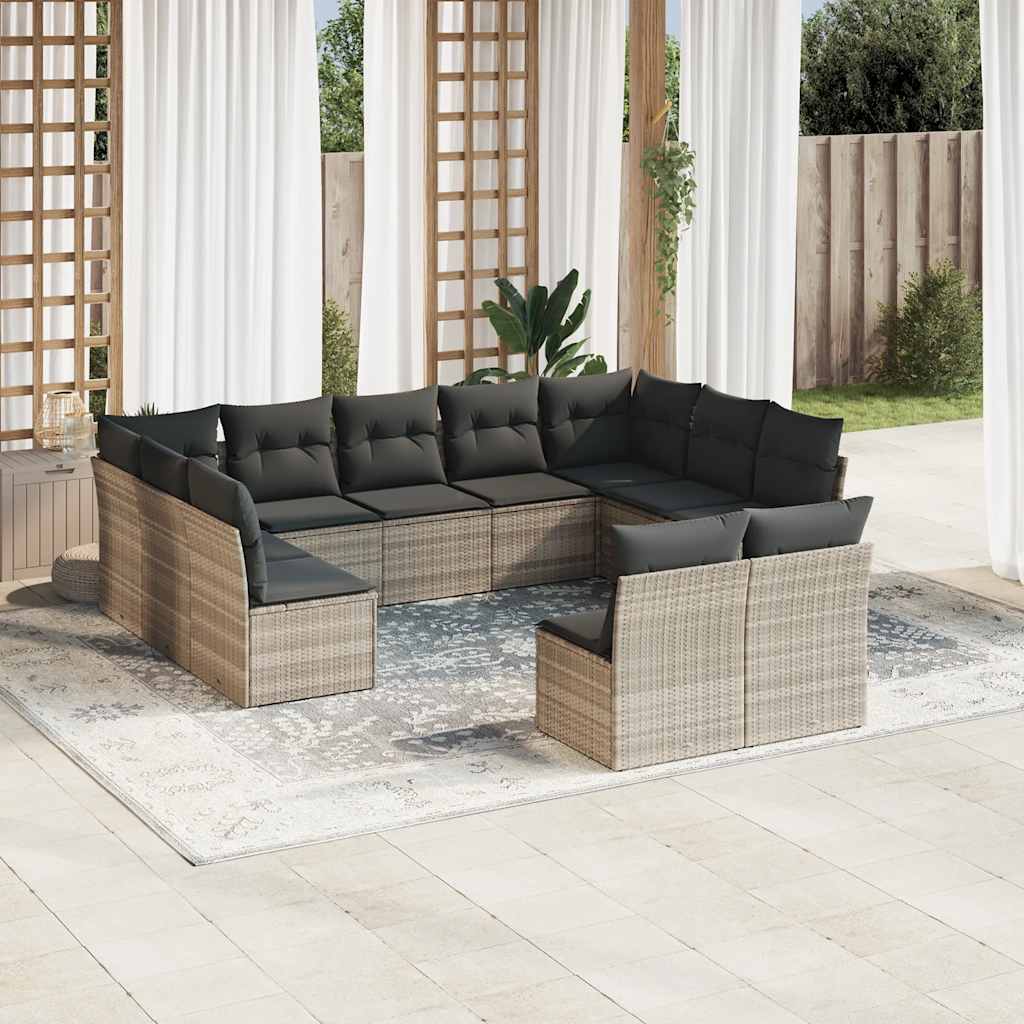 11 piece Garden Sofa Set with Cushions Light Grey PE Rattan