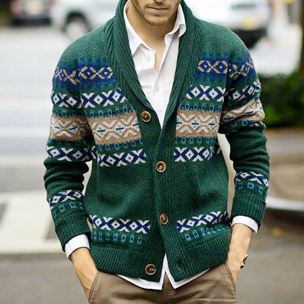 Autumn And Winter Men's Fashion Loose Cardigan Warm Lapel Jacket Sweater