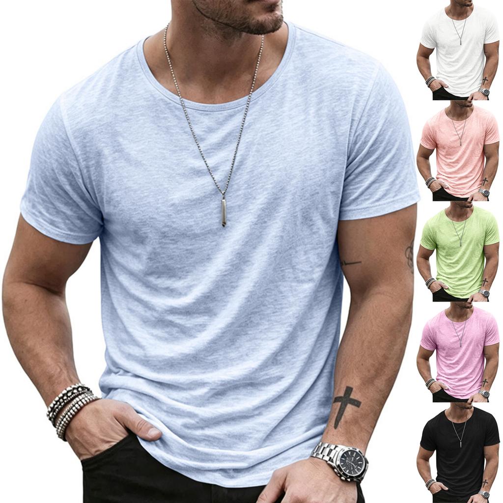 Men Short Sleeve T Shirt Crew Neck Solid Basic Tee Casual Streetwear Fit Lightweight Simple Top for Everyday Use