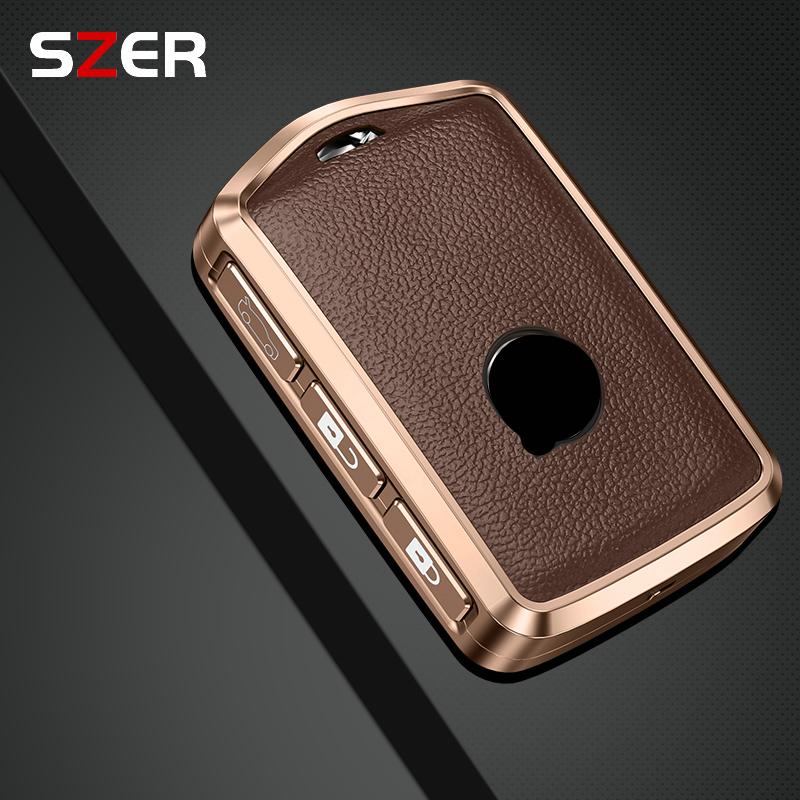 Aluminum Alloy Leather Car Key Case Cover For Volvo C40 S60 S90 Xc40 Xc60 Xc90 V60 V90 T6 T8 Auto Accessaries Keychain