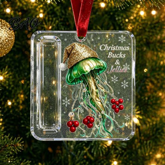 Christmas Cash Gift Ornament Acrylic Money Holder Ornament, Xmas Holiday Tree Hanging with Slot, Decoration