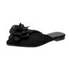 Fashion Leisure Black Cloesd Toe Slippers Women 2025 Summer Leopard Flat Heels Shoes Women Big Flower Slip On Daily Shoes Women