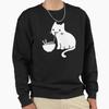 Unisex Cotton Sweater Pullover Hoodie Printed Sweater Cute Cat Eating Ramen Pullover Sweatshirt Casual Long Sleeve Sweatshirt