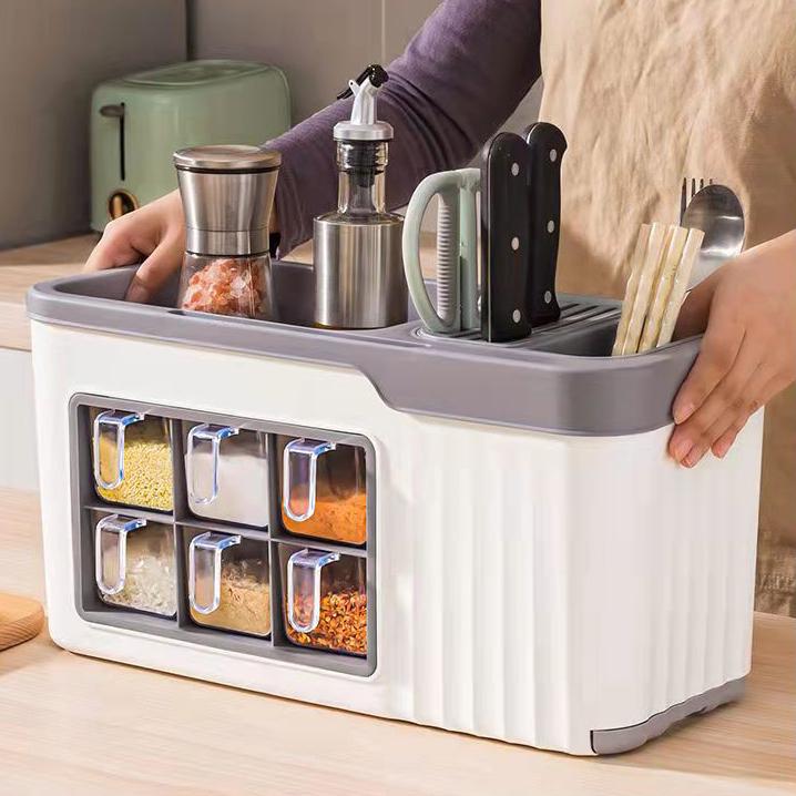 Kitchen Spice Rack Plastic Floor Spice Storage Rack Multifunctional Knife Rack Oil And Salt Sauce And Vinegar Organising Storage Racks