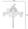 Happy Birthday Castle Cake Topper Silver Acrylic