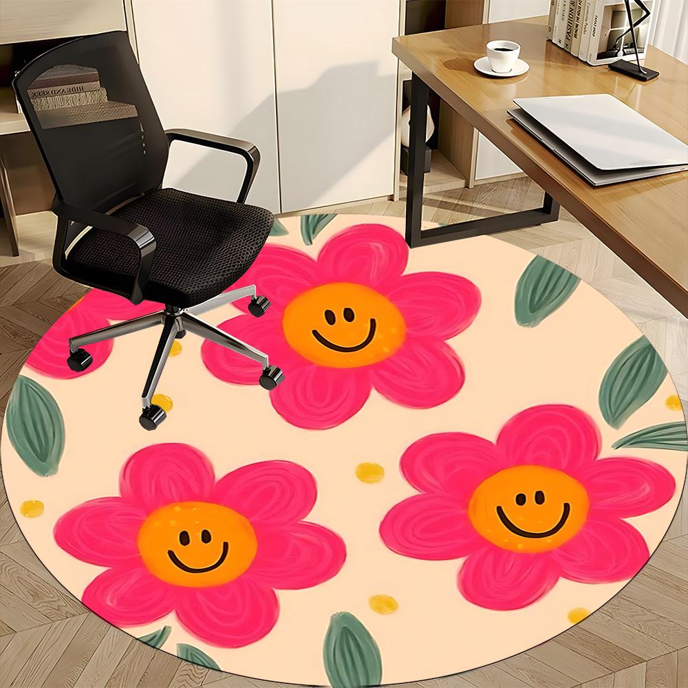 1pc Flower Smiley Office Round Rug, Non-slip, Soft and Durable Office Rug for Interior Decoration, Perfect for Office, Beautiful Decoration Yy26032407