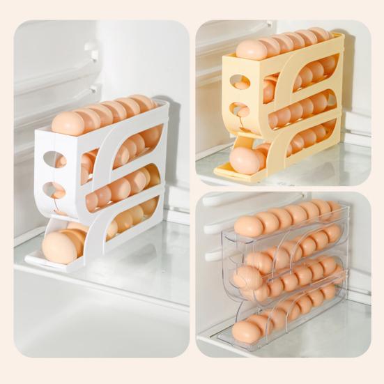 Fridge Side Door Slide Egg Rack Rolling Four Tiers Automatic Stoarge Large Capacity 30