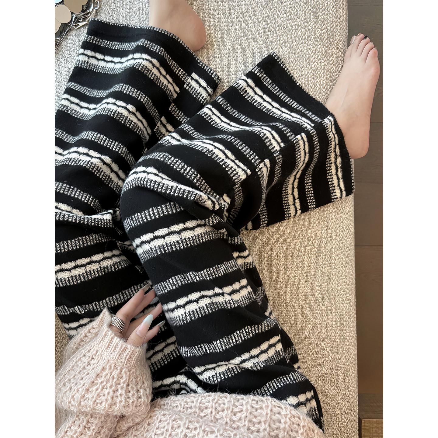 

Coffee-Colored Retro Striped Wide-Leg High-Waisted Pants for Women, 2025 Autumn/Winter Collection. XL