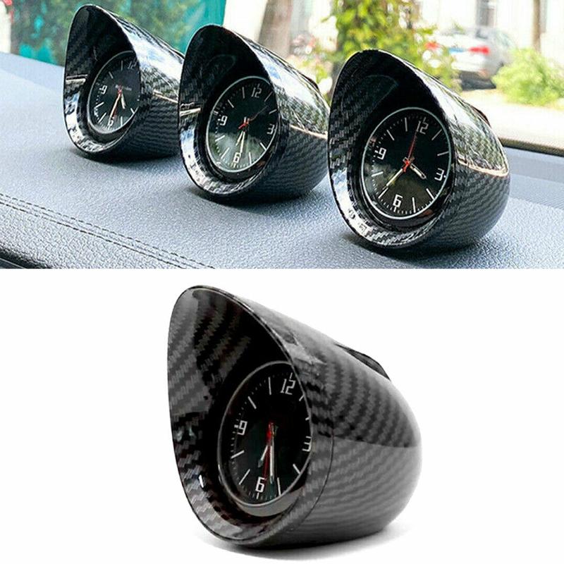 Black Carbon Fiber Style Shell Universal Car Auto Interior Dashboard Clock Luminous Pointer Backlight