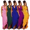 K10440 Women's Cowl Neck Halter Dress Sexy Backless Ruffle Bodycon Party Club Cocktail Gown