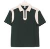 Trendy College Style Contrast Polo: Heavy 240g Pearl Cotton, Half-Zip, Drop Shoulder, Short Sleeve