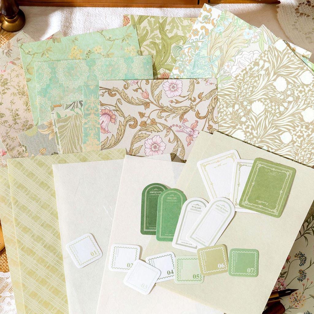 MòMò Retro Multi-Material Floral Elements Sticker Pack - DIY Journal Decoration, 6 Varieties