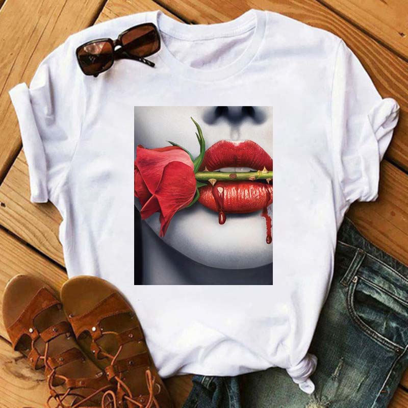 New Sexy Lips Unisex Tshirt Fashion Graphic Printed Tshirt Harajuku  Ulzzang Rose Diamond Snake Lips Casual Tops Tee