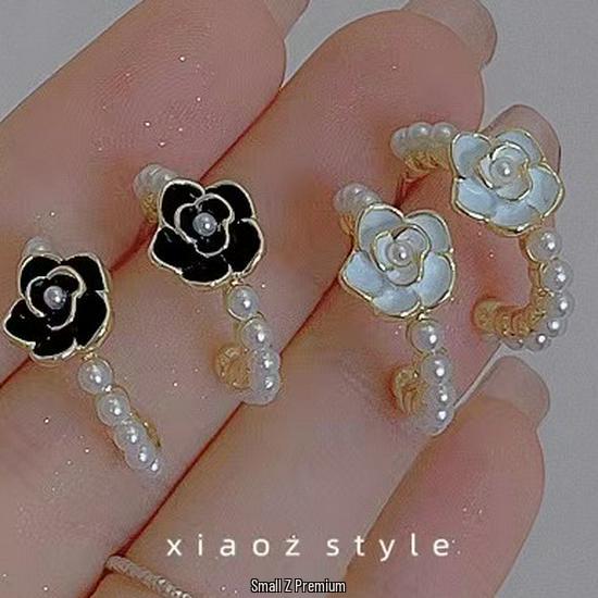 Elegant Camellia Pearl Hoop Earrings: Unique, Fragrant Style with Niche Design for Women