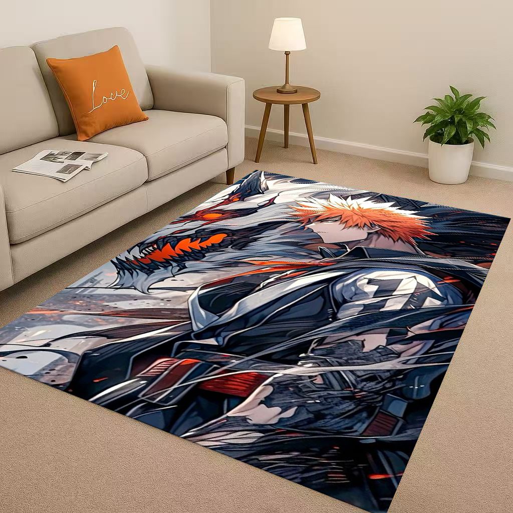 Anime Bleach Kurosaki Ichigo Cartoon Wohnzimmer Rutschfester Teppich für Schlafzimmer Sofa, Leicht zu reinigen Heimdekoration Fußmatte Spielmatte