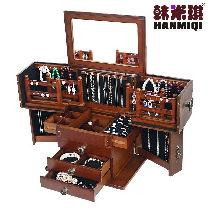 

Роскошная Винтажная Деревянная Шкатулка для Украшений Элегантный Зеркальный Дисплей для Колец Ожерелий Косметики Двухстворчатый Шкафчик для Украшений