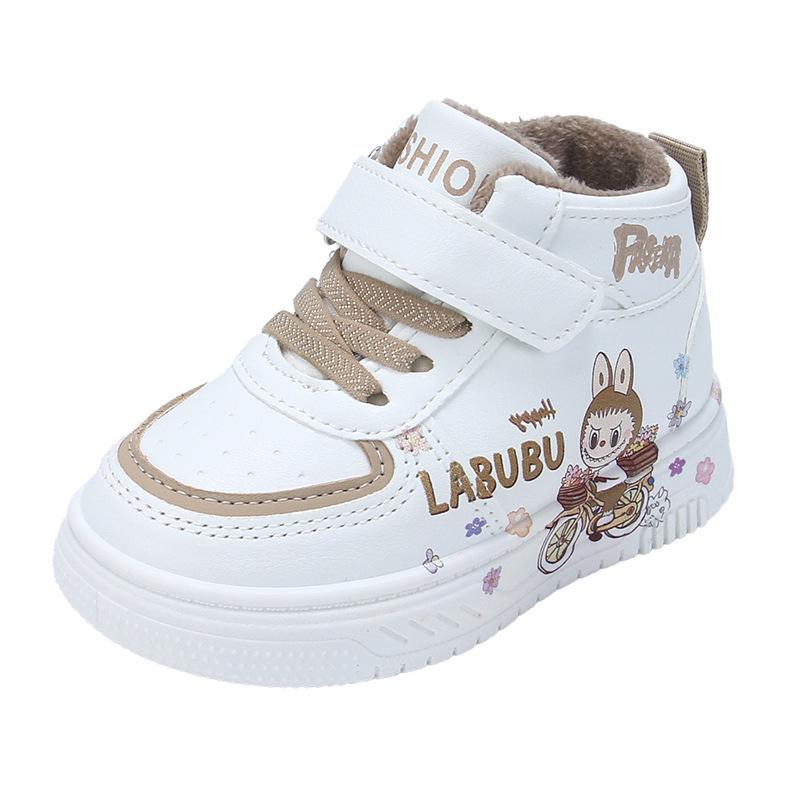 2025 Autumn/Winter Kids' Cartoon Mid-Top Leather Walker Shoes - Unisex, Trendy White