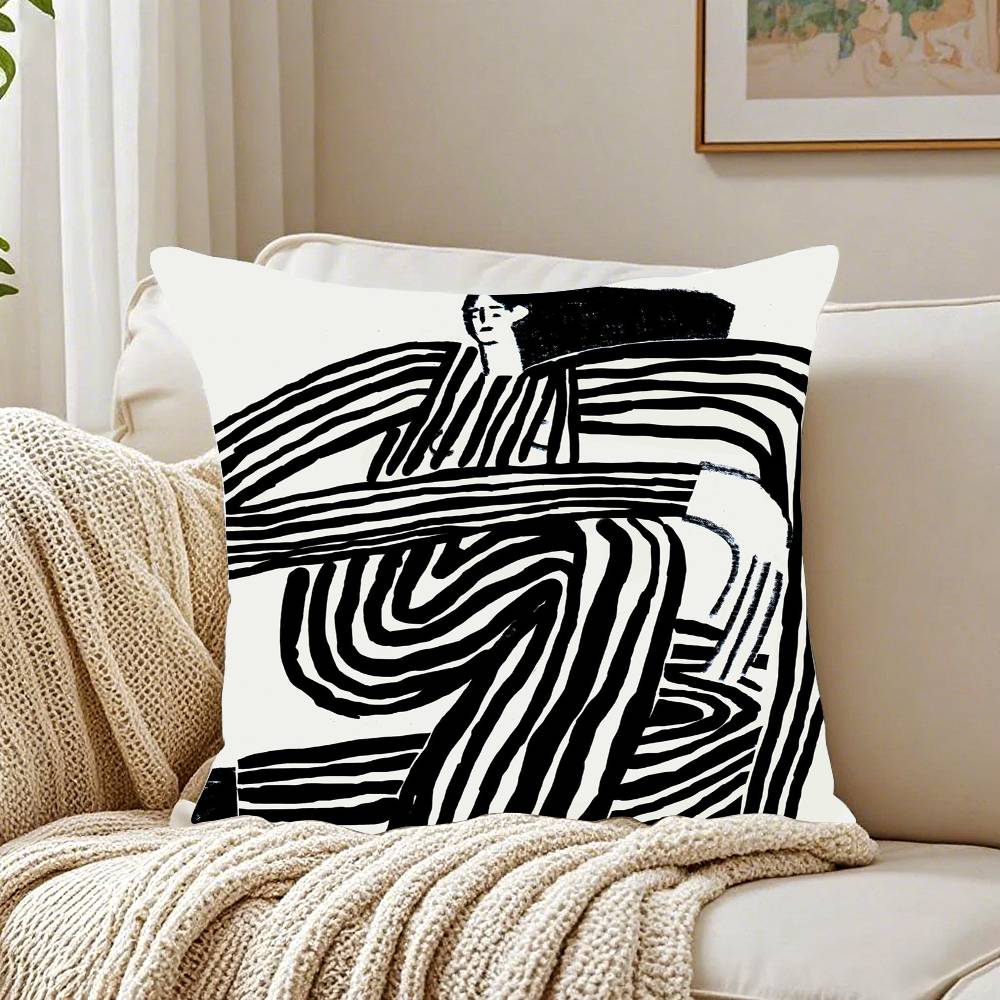 Abstract Figure Lines Girl Sofia Pillow Case Pattern Printed Pillowcase for Living Room Sofa Cushion Cover & Bedroom Decor