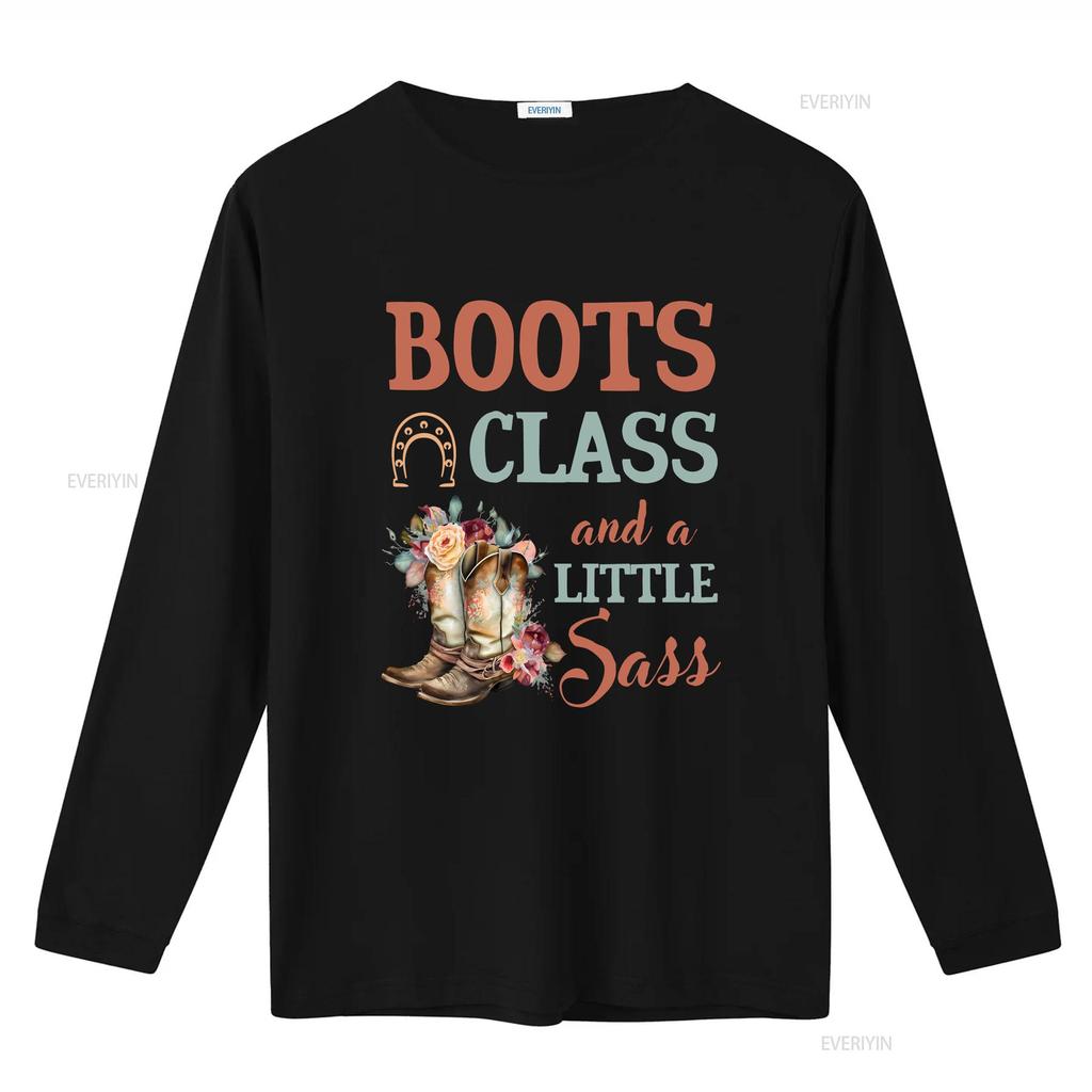 Horse T Shirt Boots Class And A Little Sass Lover Rider Owner Trainer HOR278F01 Vintage Washed Top For Everyday Wear Stretched