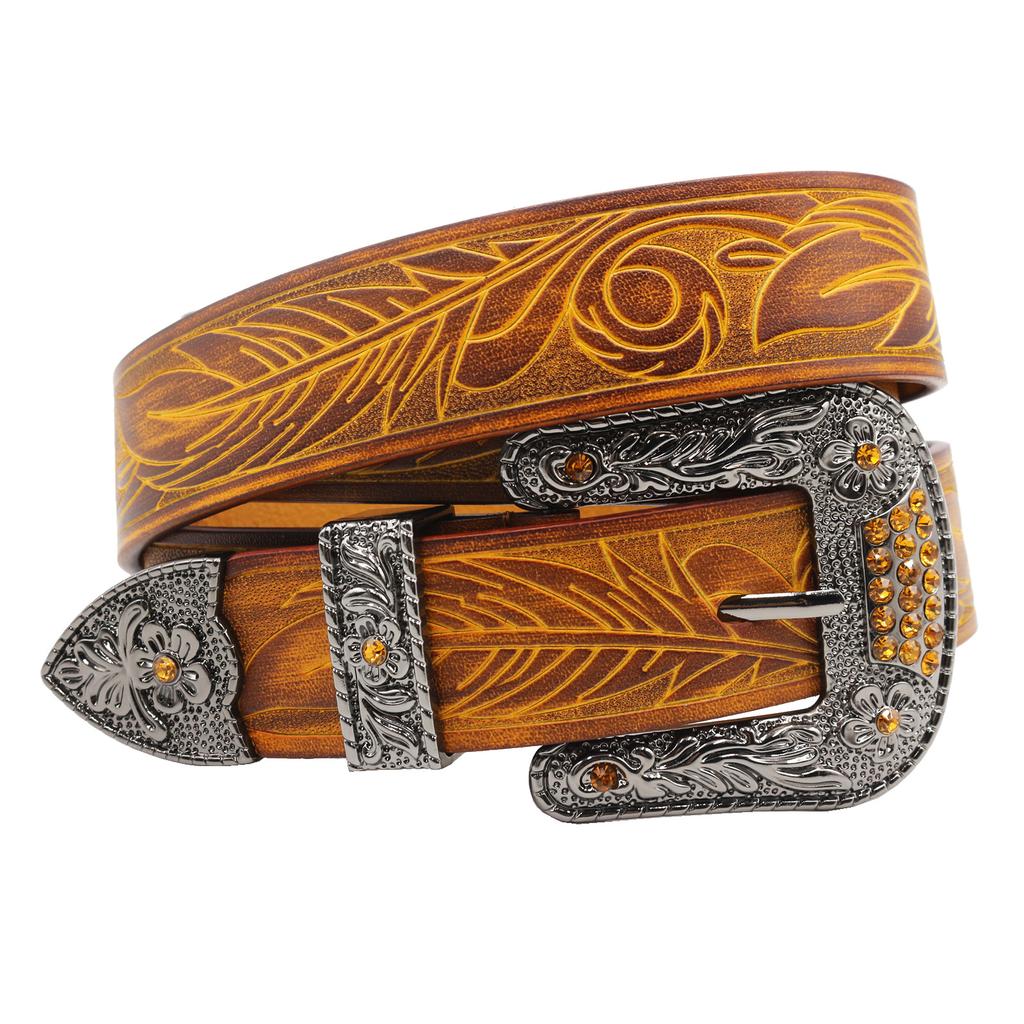 Embossed Retro Head Layer Cowhide Belt Hard Genuine Leather Personality Versatile Fashionable Pattern Belt Not Deformed Pants Belt