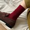 Damen Mid-Calf Socken, Frühling und Herbst Nahtlose Neujahrs Große Rote Frotteesocken, Lange Socken, Vertikale Wadensocken mit kleinen Lederschuhen