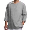 Men's Summer Long Sleeved V Neck Cotton and Linen Loose Plus Size Shirt