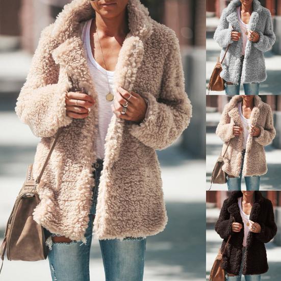 Warm Plush Long Sleeve Cardigan Jacket Women Autumn Winter Open Front Coat